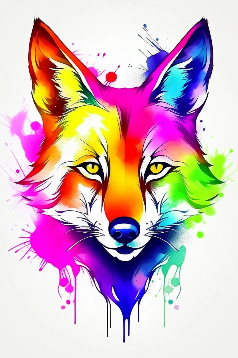 high quality, logo style, Watercolor, powerful colorful fox face logo facing forward, monochrome background, by yukisakura, awesome full color , no black ground, vector, 4k