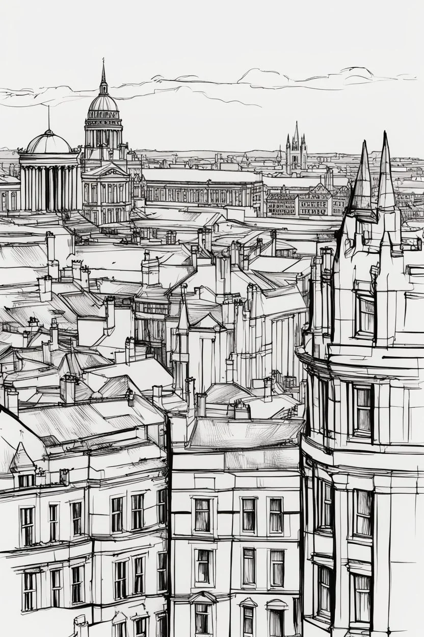 Nottingham cityscape ink minimalist loose outline sketch