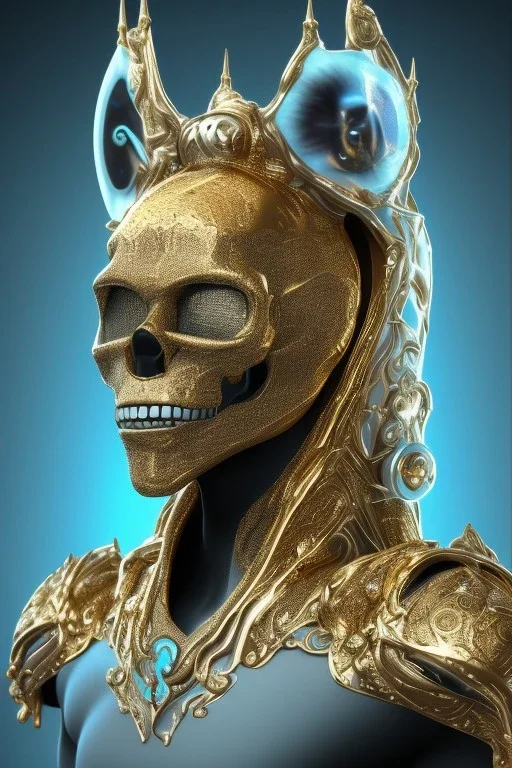 black male African alien, cracks in the head, wicked, Asian eyes, crown, blood, 8k, finely detailed, photo realistic, Boris Vallejo style turquoise skull head gold dragon space alien rain skeleton gold tooth silver helmet silver space suit spaceships