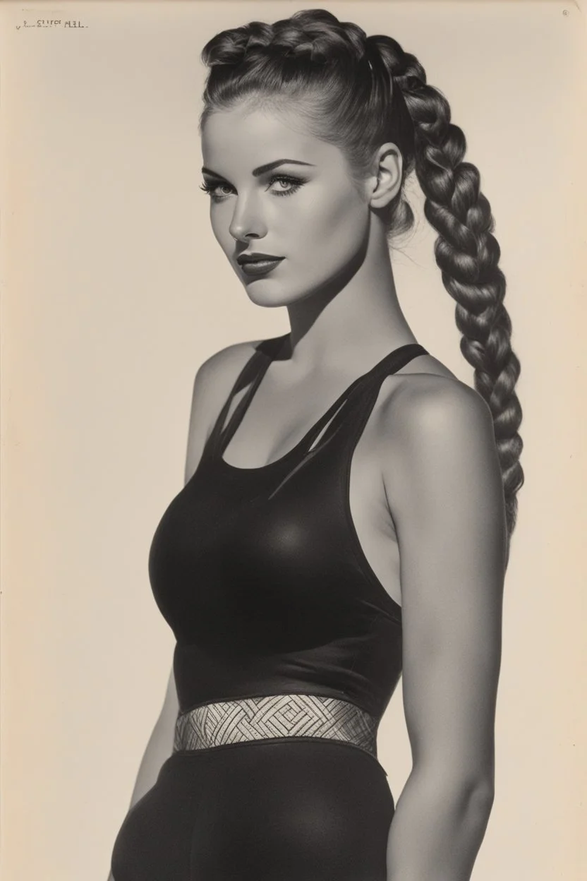 a Celtic girl with braids in a dark tight sport outfit, she does gym, panting [Original cover pages by Jack Sparling from various issues of Monty Hall of the U.S. Marines, published by Toby Press, 1951-53.]