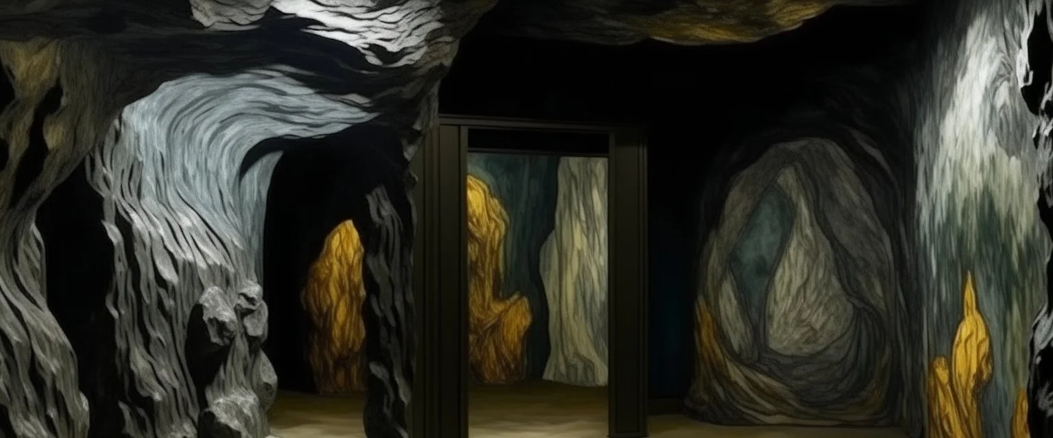 A gray metallic cave with iron painted by Vincent van Gogh