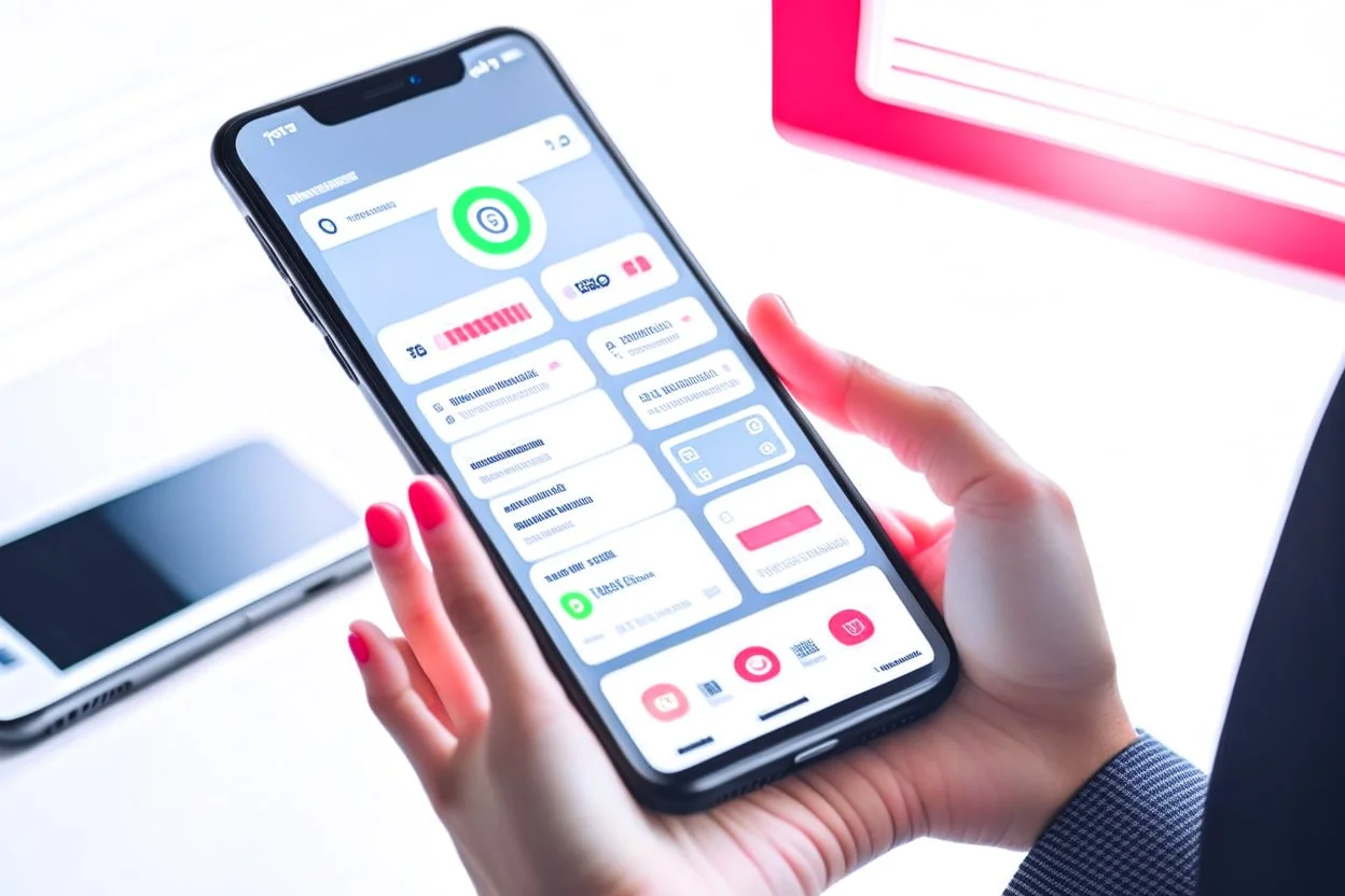 The photo depicts a person using a smart app on their smartphone to organize their tasks and appointments in an organized and efficient manner. The modern photography shows the attractive design of the app that helps the user manage their daily life and achieve their goals. The photo points to the importance of leveraging technology and smart tools in personal organization and facilitating one's life.