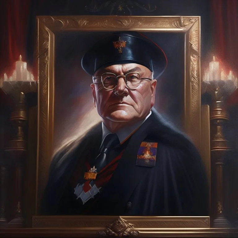 An oil painting of a dark mater president