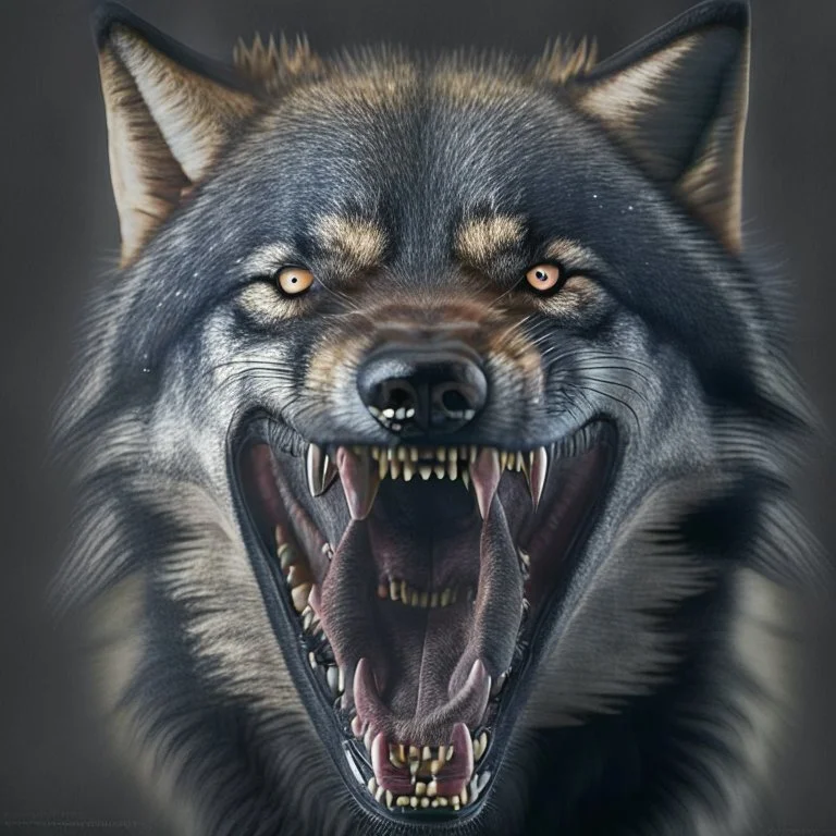 black alpha wolf baring teeth photorealistic