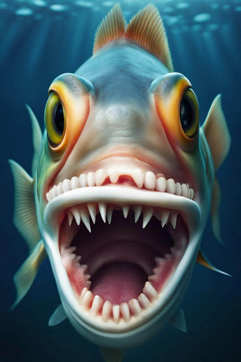 one fish with human-teeth