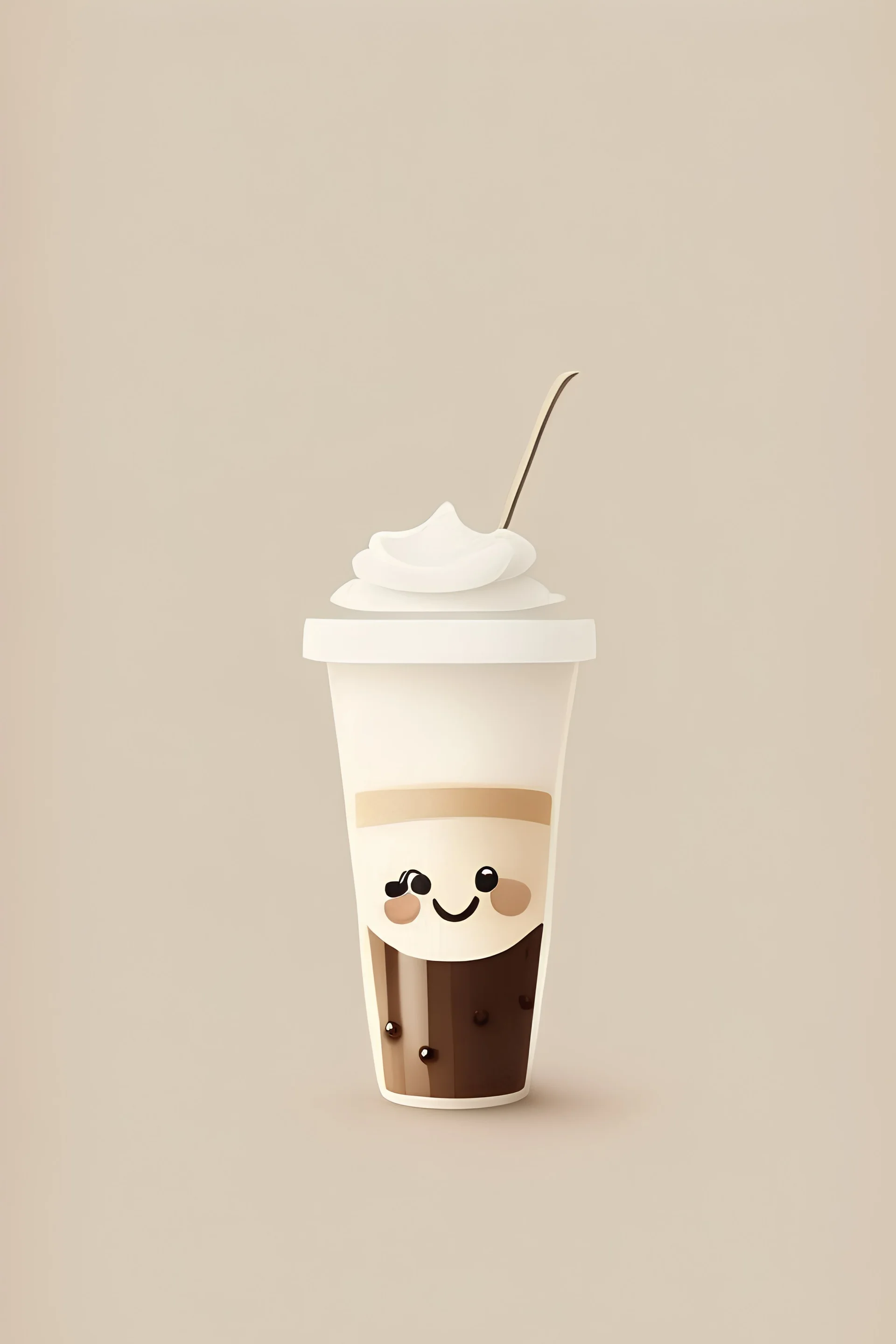 Design a minimalist image featuring a coffee cup, Frappuccino cup or a coffee bean. Make it cute and bubbly