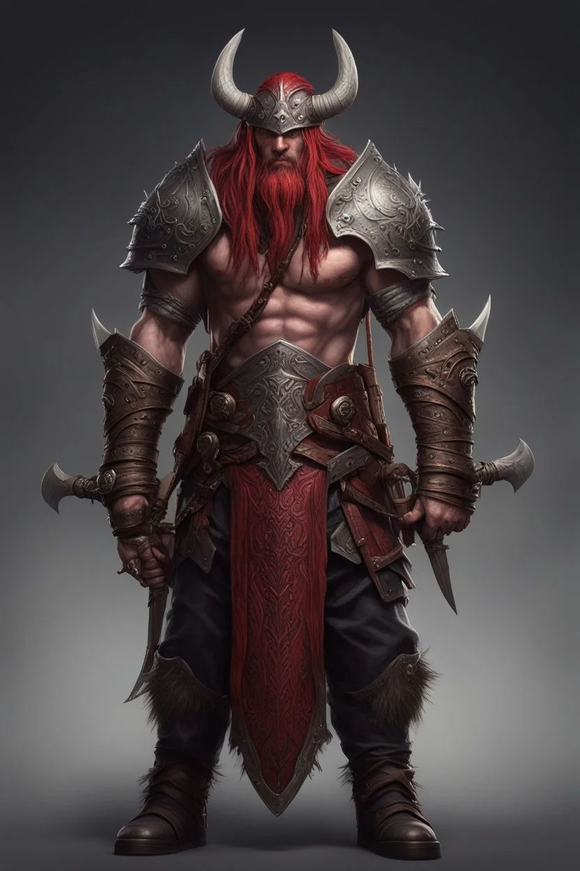 Illustration of a world of Warcraft Viking character with swords, in the style of dark bronze and red, eerily realistic, gothcore, Dark Fantasy by Antonio J. Manzanedo, full-length body shot, finely detailed armor, weapon, intricate design and details, hyper-detailed, hyper-realistic --ar 1:2 --stylize 750 --v 6