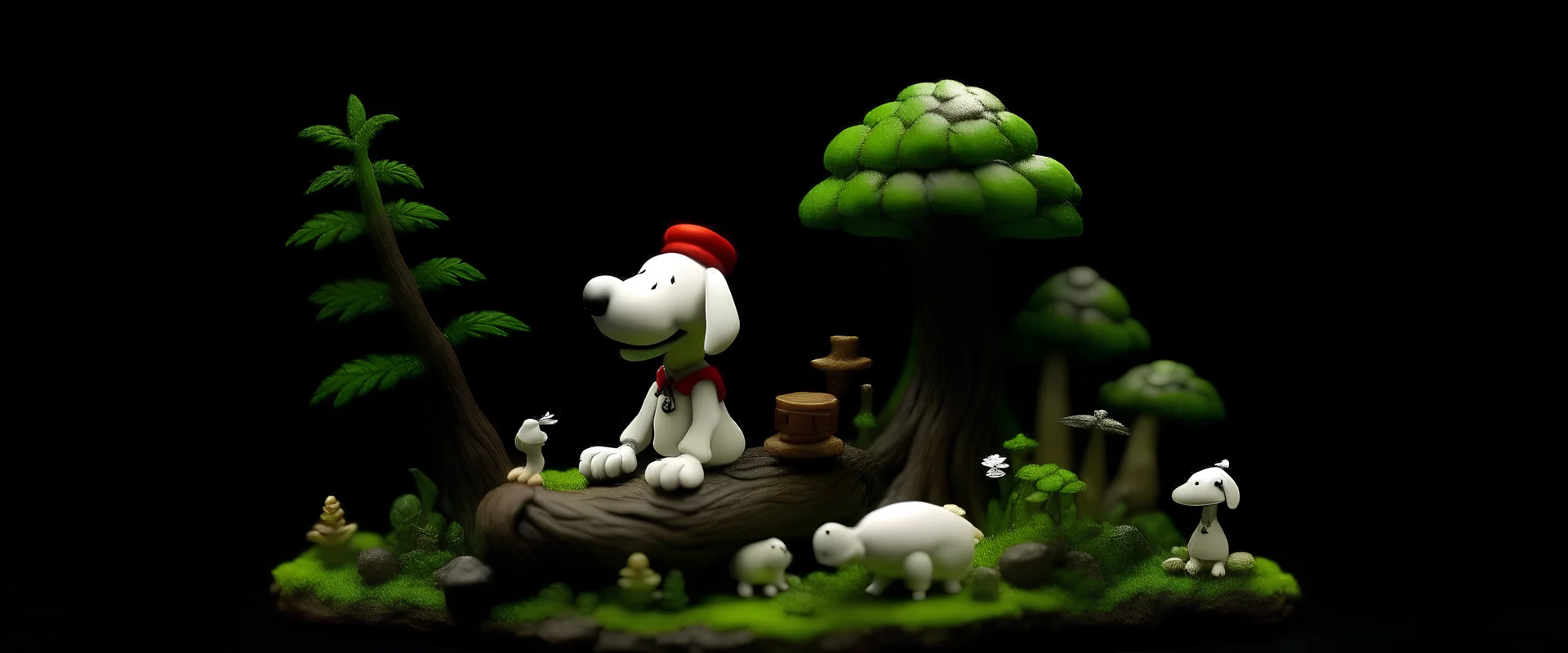 woodland forest with snoopy smoking a joint, high detail