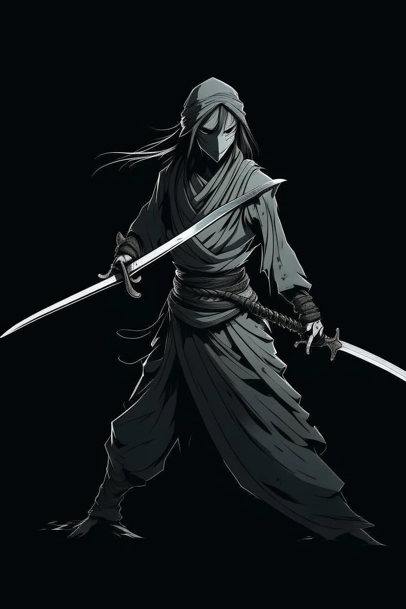 female ghost wielding a long katana in one hand, dark style