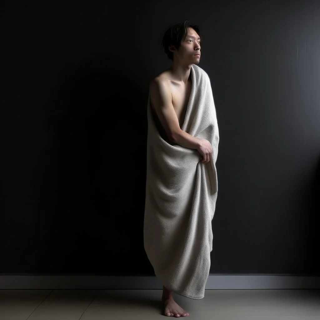 person, just after shower, whole body, wearing no towel