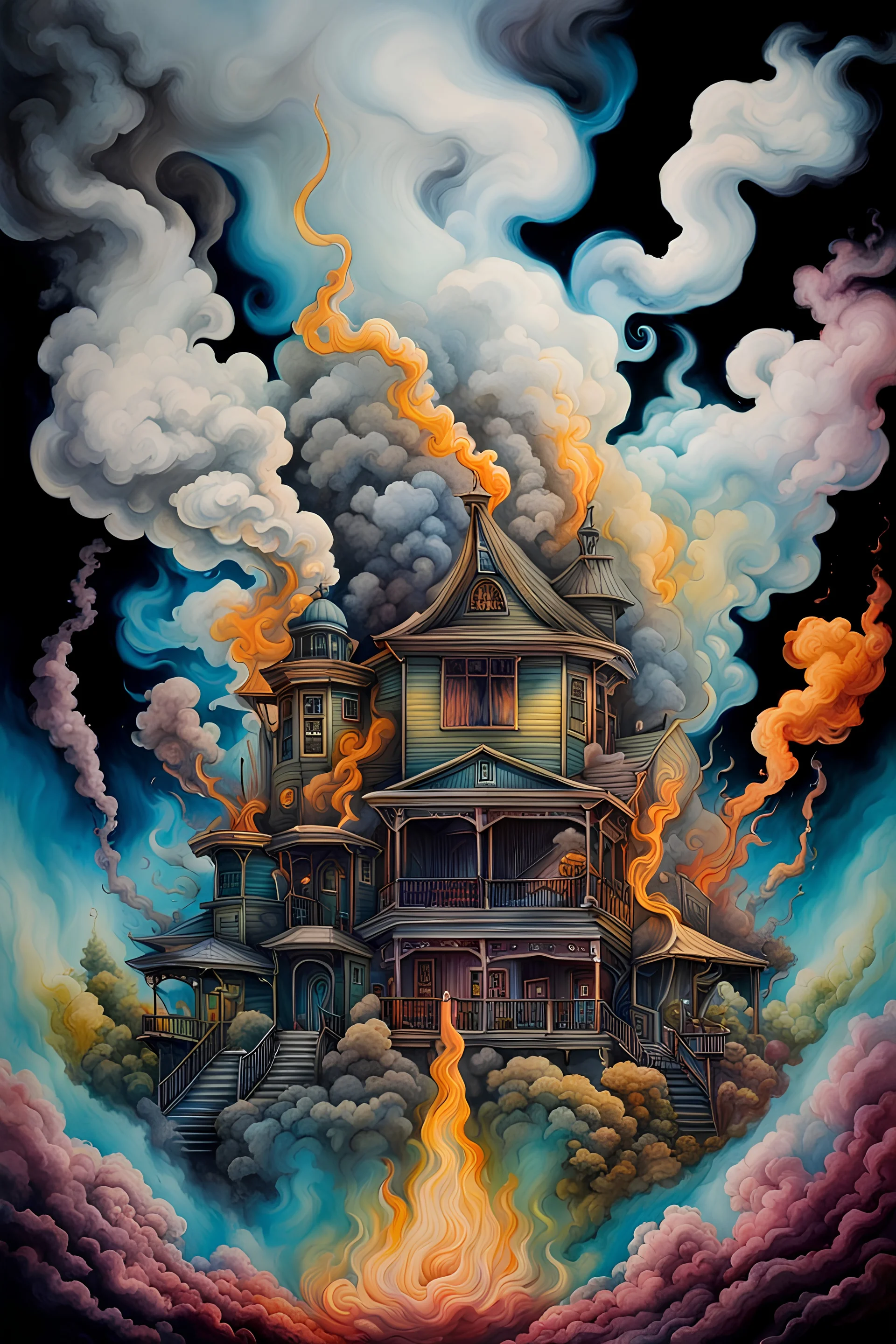 thick smoke filling the air :: weird surreal art, surrealism, hyperdetailed, 8K, airbrush art, ink drawing, alcohol ink, soft and smoky, colorful