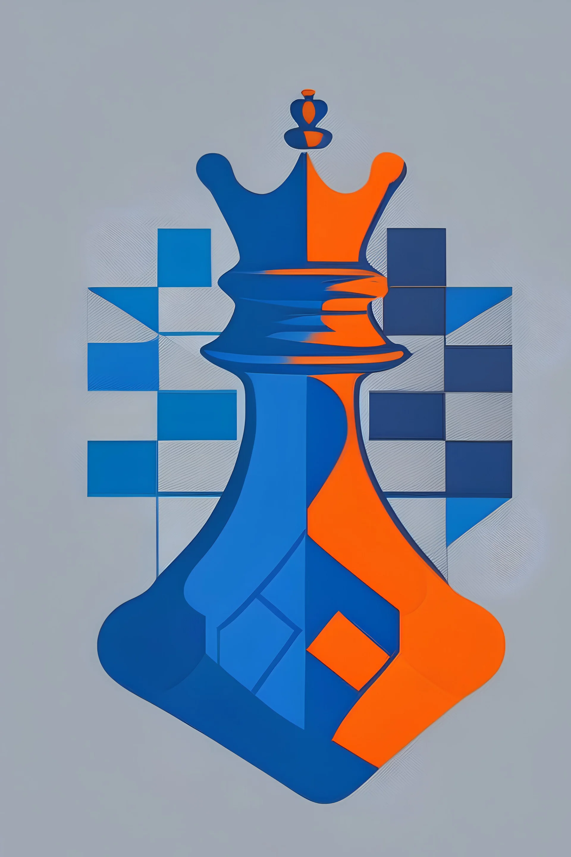 Logo using a chessboard with main colors orange and dark blue