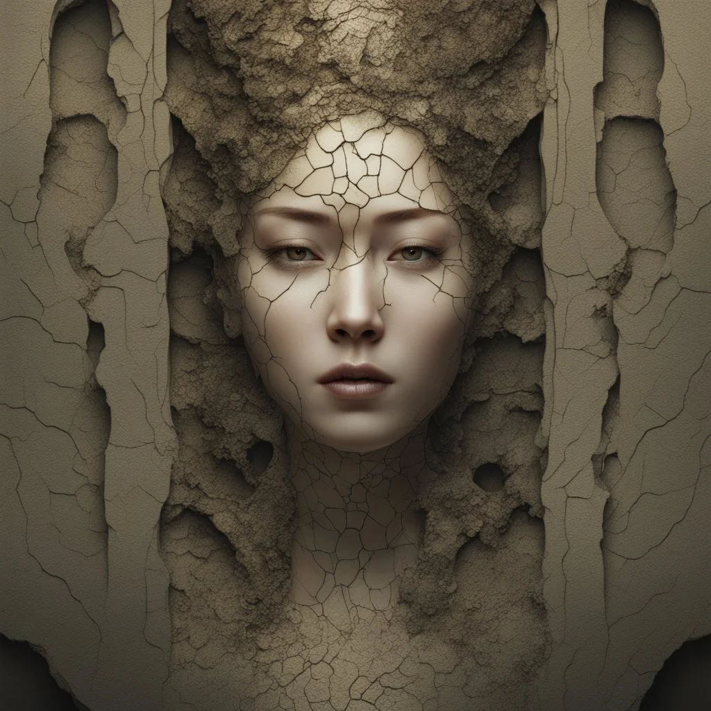 A face framed by cracks, Intricate detailed, centered face, elegant., by ruan jia, backlit , fantasy, cinematic