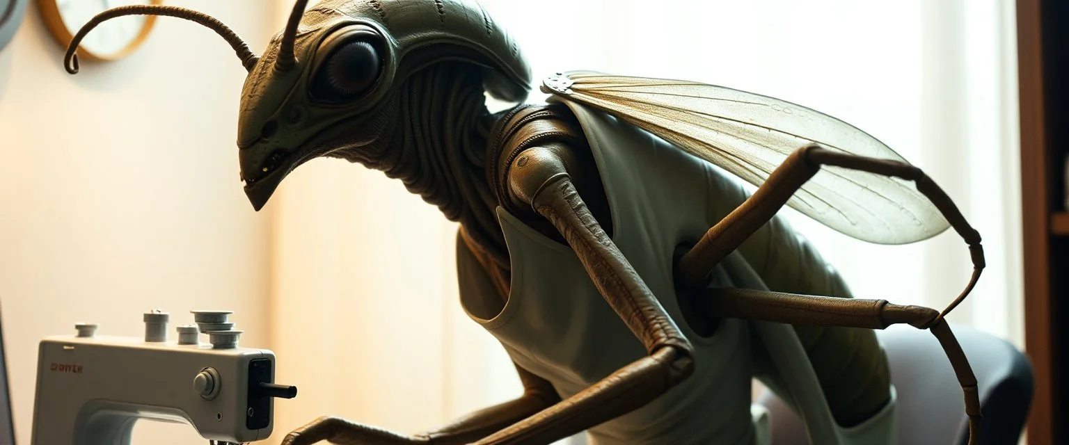 Xixchil Insectoid alien surgeon covered in bizarre biological modifications and extra limbs. Sewing machine, banana Keeps offering completely unnecessary “improvements.” in 2010s apartment and clothes