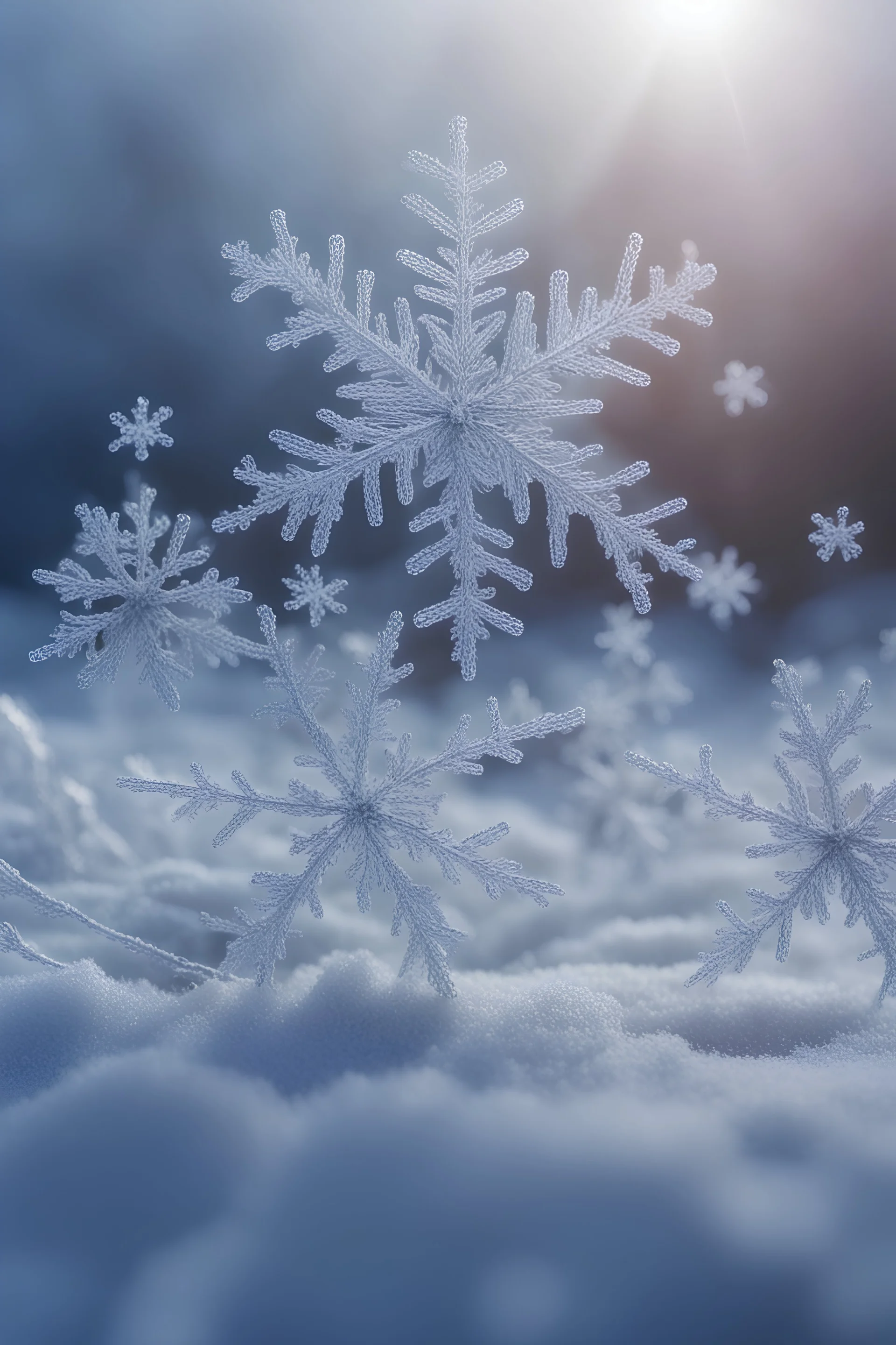 Create a beautiful winter background with sparkling snowflake , f/ 1. 2, UHD, 8k 3 Natural light 3 Super resolution microscopy 3 -aspect 916 -stylize 500 -chaos 20,