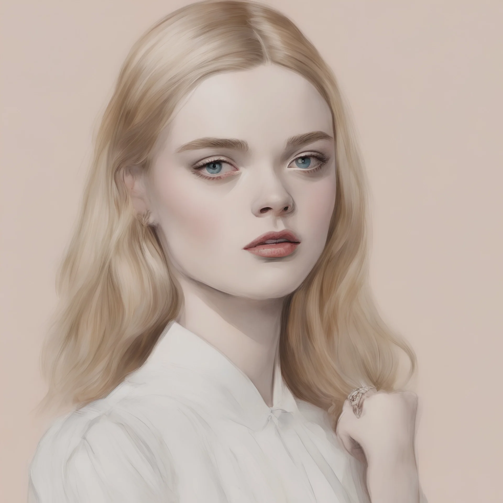 Elle fanning in the style of René Gruau