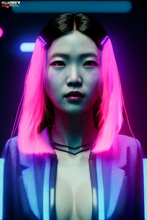 Blade runner portrait, Asian cyber woman:: symmetry photography, cyberpunk, pink hair, makeup, long line eye, light iris, :: latex coat :: cinematic, Ultra realistic, dark scene, soft color, highly detailed, unreal engine 5, RTX, ultra detail, 3d, finely drawn, high definition.