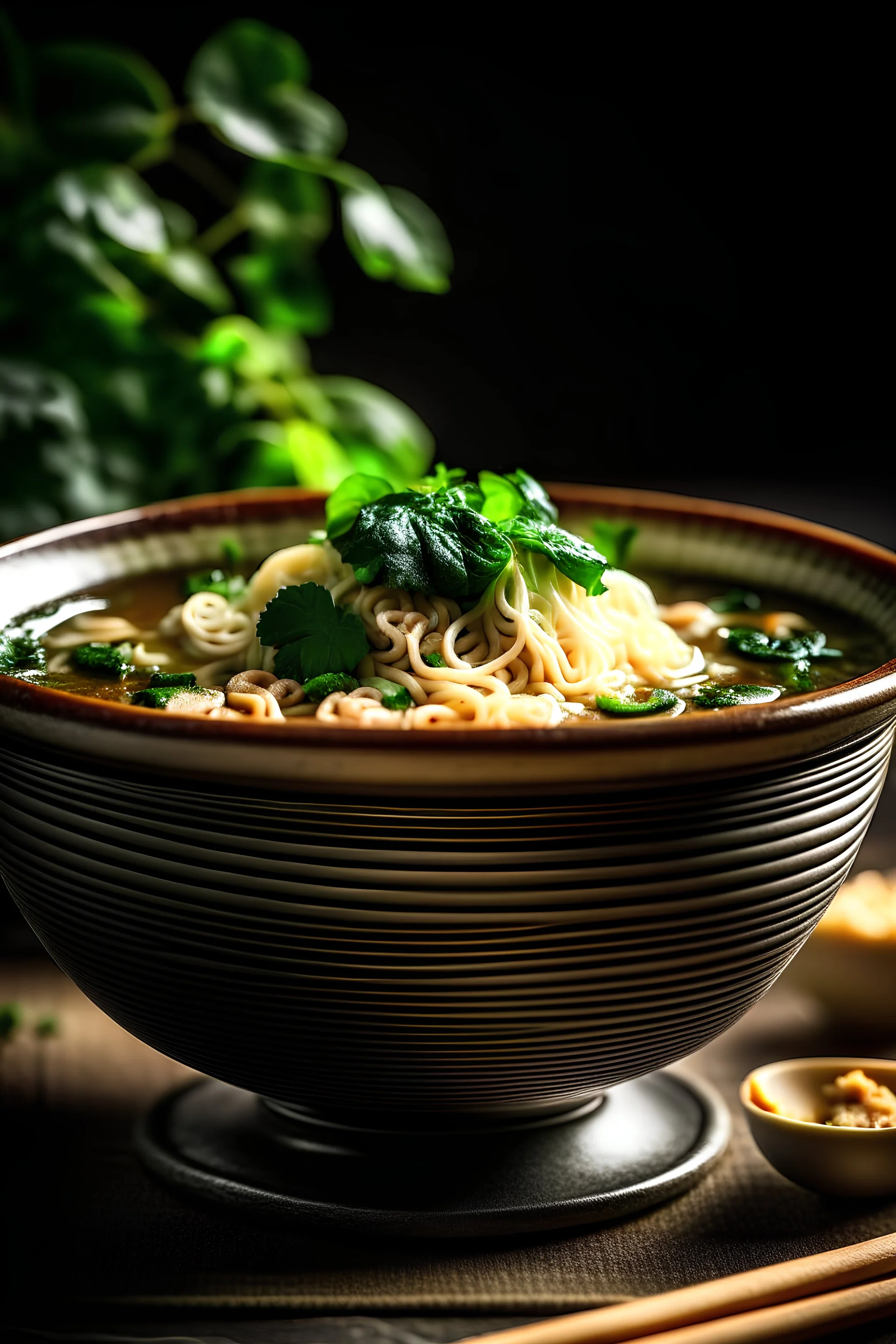 A picture of a steaming bowl of ramen with mushrooms, tofu, and bok choy.