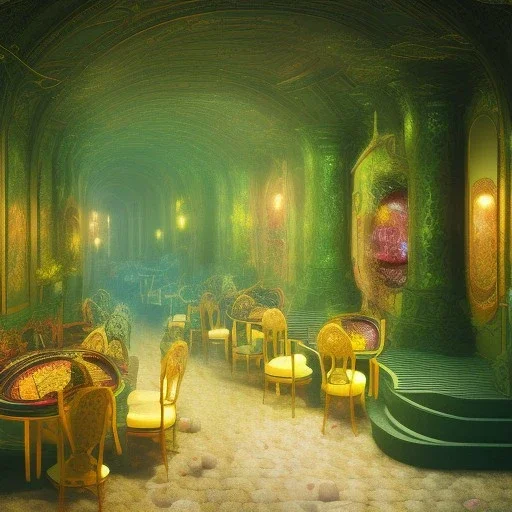 bright eyes, in underground wonderland casino, cards, lizard court, disturbing detail, pen and spray paint,3d render, creepy ghosts