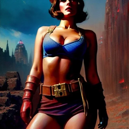 Drawing of beautiful face,'beautiful,Busty fit 'Piper Wright - Fallout 4 ',intense stare, ancient skintight armor, balanciaga fashion clothe painting by gaston bussiere, greg rutkowski, yoji shinkawa, yoshitaka amano, tsutomu nihei, donato giancola, tim hildebrandt Oil on canvas, cinematic composition, extreme detail,fit full head inside picture,16k