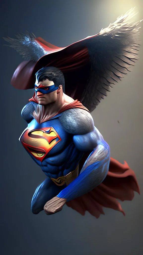 superman become bird, ultra realistic, 4k, ultra detail, full body, full picture
