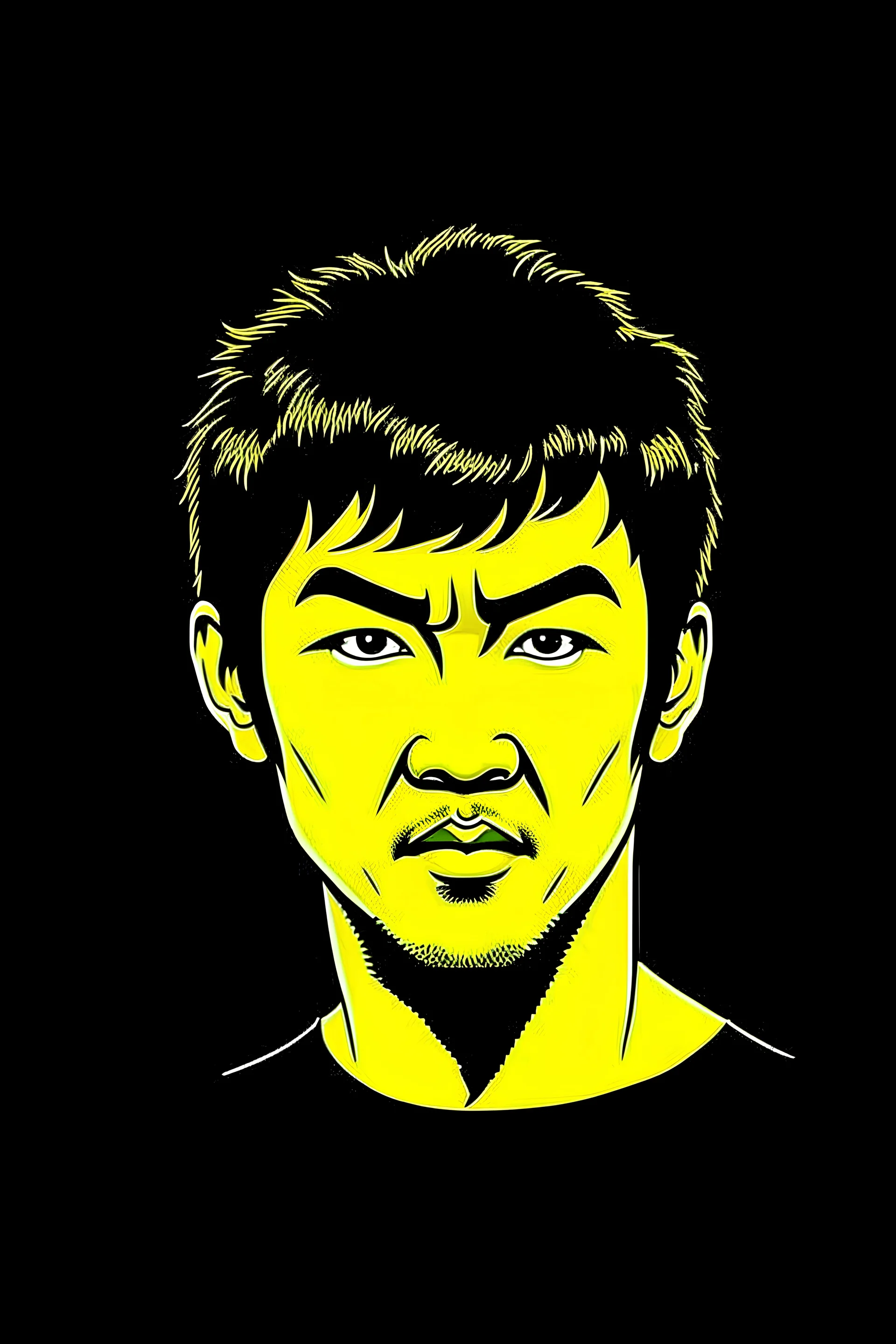 Bruce Lee American martial artist face cartoon 2d