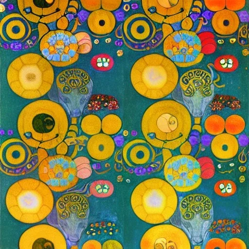 goats and flowers floating in outer space winter colors repeating pattern GUSTAV KLIMT