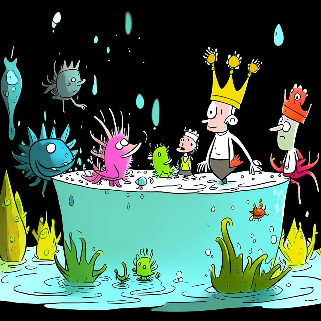 fish tank filled with mythical anthropomorphic brine shrimp dressed as kings, by Allie Brosh, concept art