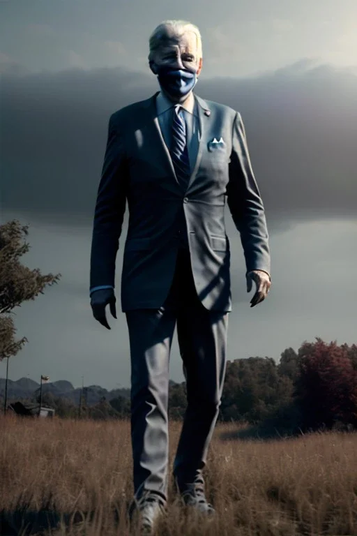 realistic image, joe biden zombie, night, walking twisted, waist up view, 80s, dark ambient, highly detailed, sky background, concept art, unreal engine 5, god rays, ray tracing, RTX, lumen lighting, ultra detail, volumetric lighting, 3d, finely drawn, high definition, high resolution.