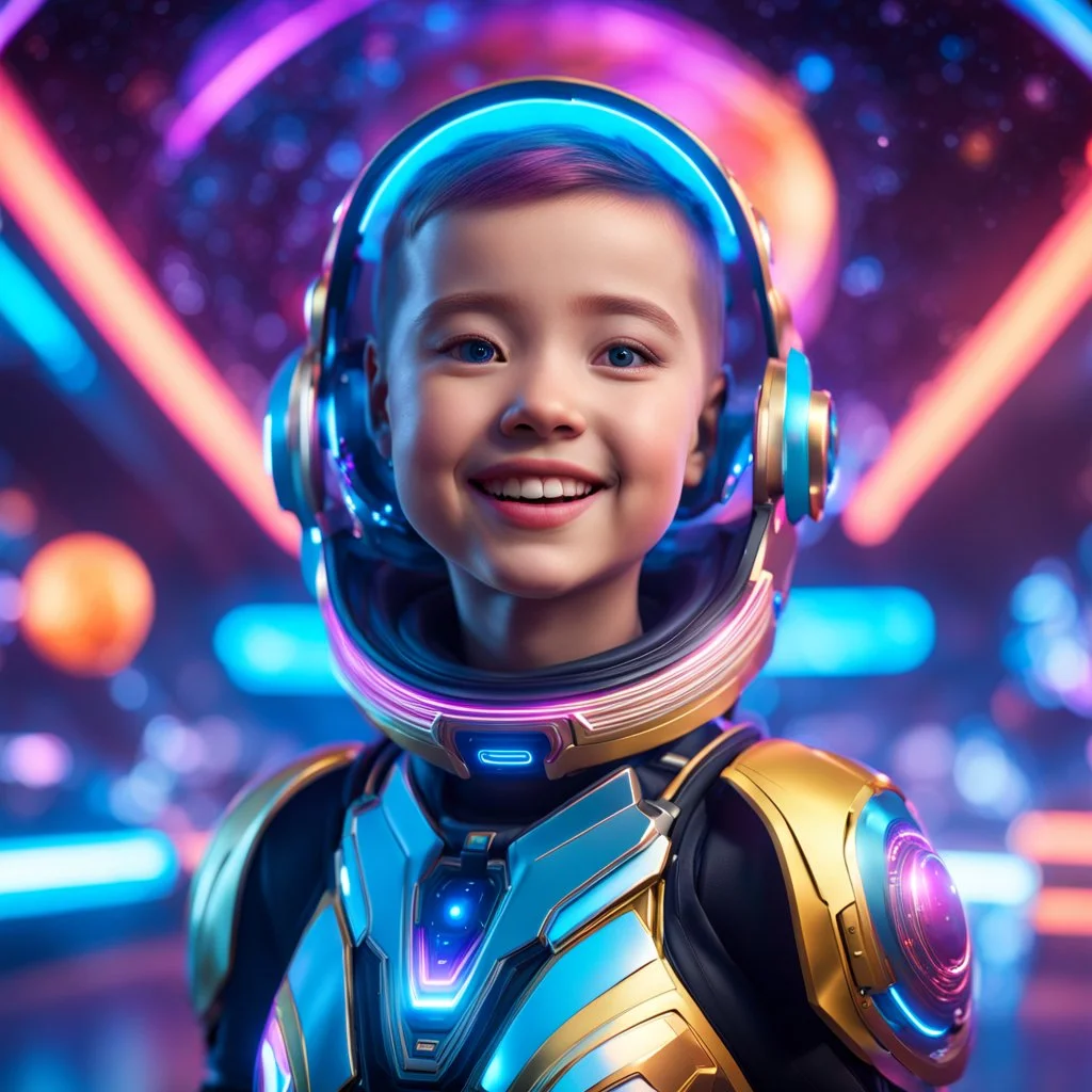 (masterpiece, best quality, 8k, RAW photo, beautiful and aesthetic:1.2), complex detail, Indirect light, photorealistic, (((full body))), Cosmic Baby corp style smiling, colorfull Sci-Fi environment