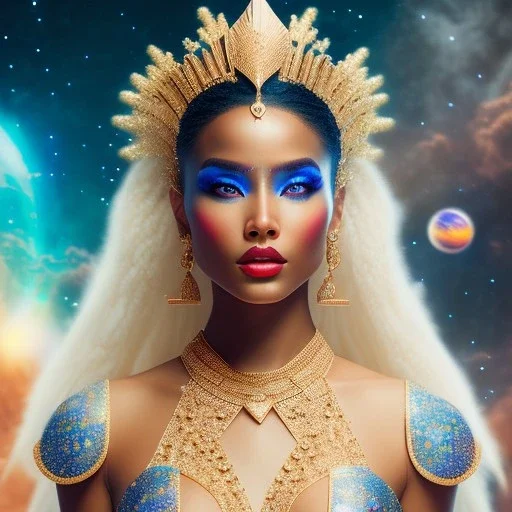 cosmic woman,highly detailed, hyper-detailed, beautifully color-coded, insane details, intricate details, beautifully blue color graded, Cinematic, Blue Color Grading, Editorial Photography, Depth of Field, DOF, Tilt Blur, White Balance, 32k, Super-Resolution, Megapixel, ProPhoto RGB, VR, Half rear Lighting, Backlight, non photorealistic rendering