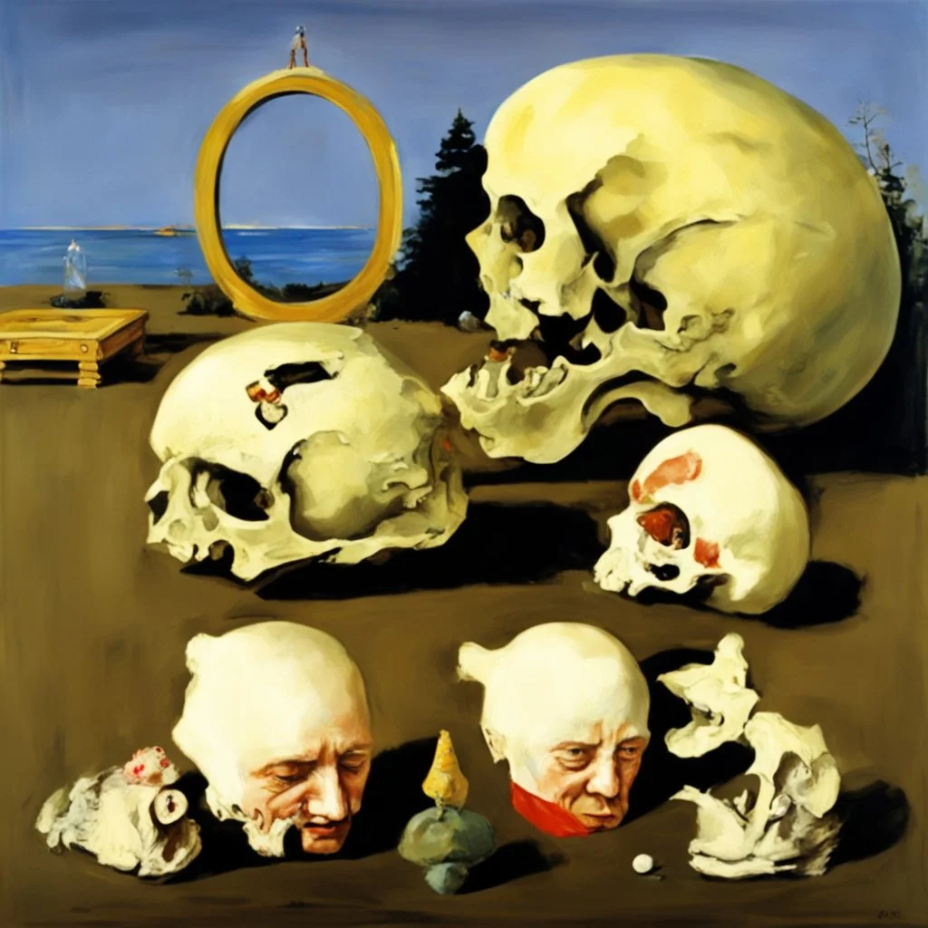 Putin, President Xi Of China And Joe Biden Play Chess With A Pigeon,Ufo And Atomic Bomb Mushroom Cloud,Complex Surgical Instruments Intermixed With A Newborn Boy,Minimalism,Painting By Adrian Ghenie,Rene Magritte,Pablo Picasso,Michelangelo,Salvador Dali,Lucian Freud