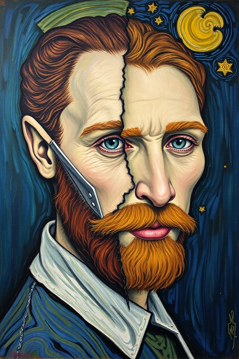 Bosch painting style and Van Gogh, and the face you see is one you don’t recognize but that feels familiar. In any case, the love relationship you have in your dreams is better than what you have in “the real world,” and you take an interest in lucid dreaming.