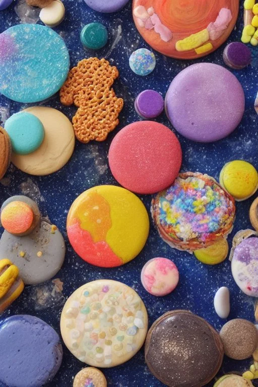 The map of the Solar System, made of macarons, candies and biscuits