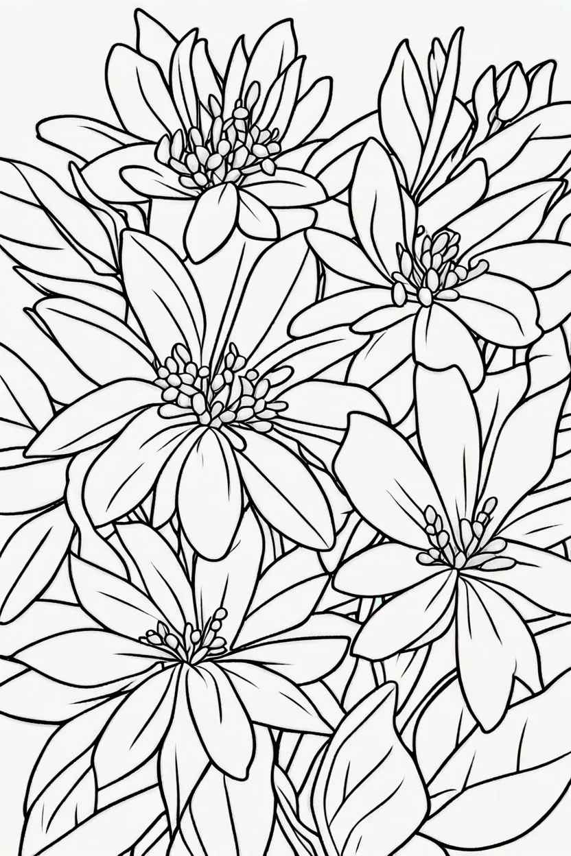 coloring page for kids, Ixora, thick outline, low details, no shading, no color