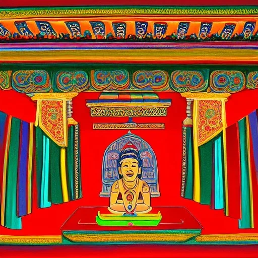 spiritual chakra consciousness of Indian temple architecture in Tibetian painting style