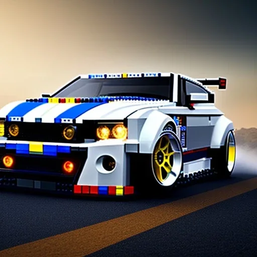 car built with legos, bumper, headlights, fullscreen