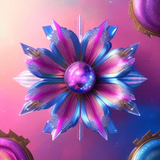  glitter and cristal flower pink and blue in a galactic ambiance, delicate colors in the foreground, full of details, smooth, light effect，vaporwave colorful, smooth, extremely sharp detail, finely tuned detail, ultra high definition, 8 k, unreal engine 5, ultra sharp focus