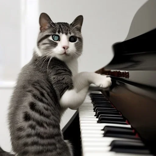 photo of a cat playing piano