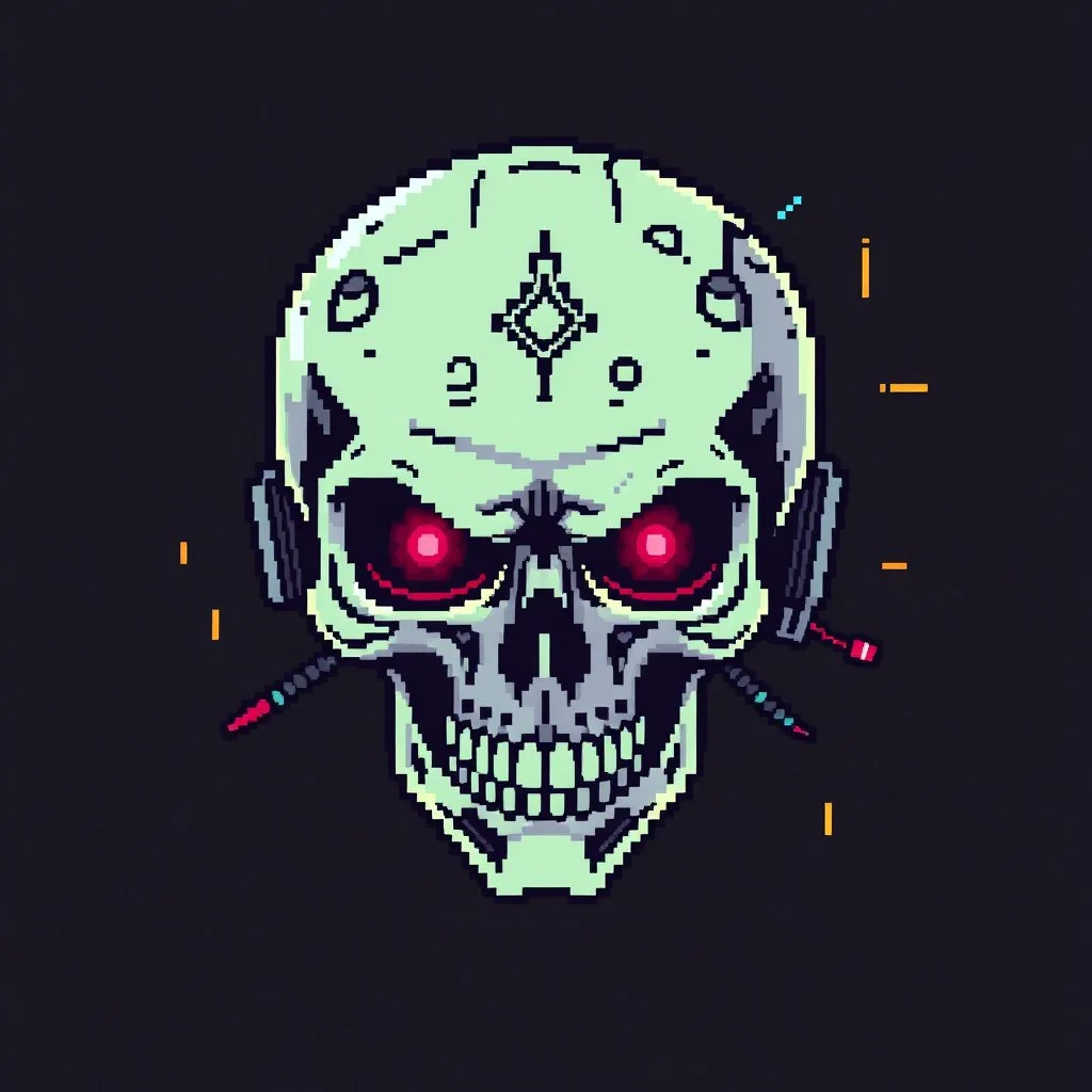 8 bit pixelart cyberpunk skull,servitor, Comic style