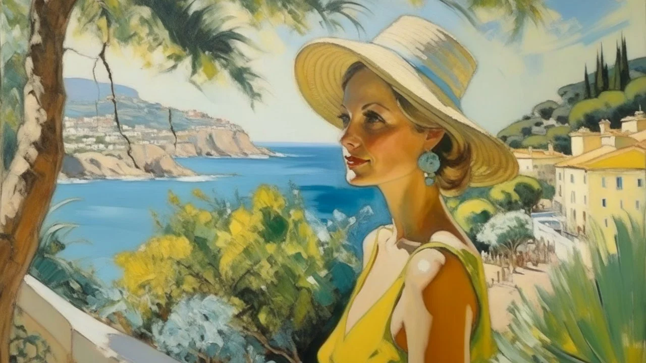 cote d'azur woman looking at nature painting neoclassism 60