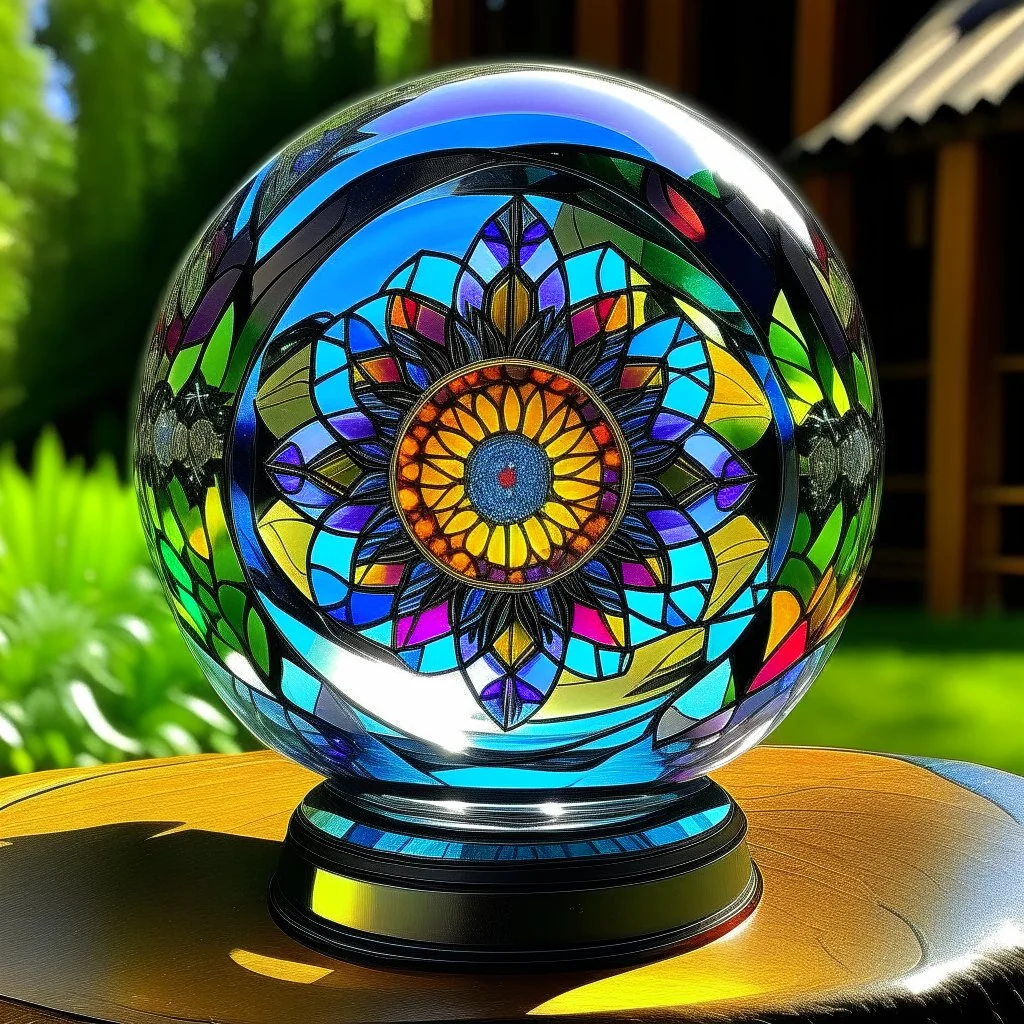 stained glass mandala in a crystal ball