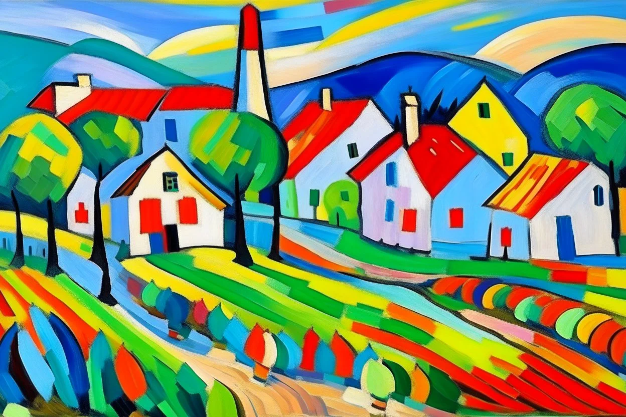 A white village with windmills painted by Alexej von Jawlensky