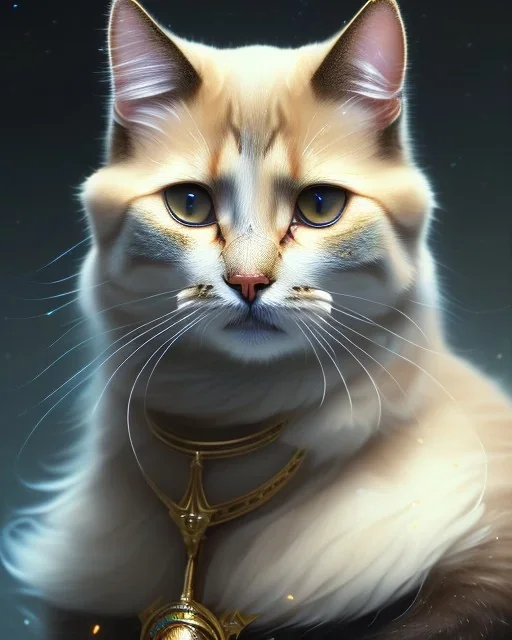 A cute Cat, full-scale head and shoulders portrait, 8k resolution concept art portrait by Greg Rutkowski, Artgerm, WLOP, Alphonse Mucha dynamic lighting hyperdetailed intricately detailed Splash art trending on Artstation triadic colors Unreal Engine 5 volumetric lighting Splash art fantasy"