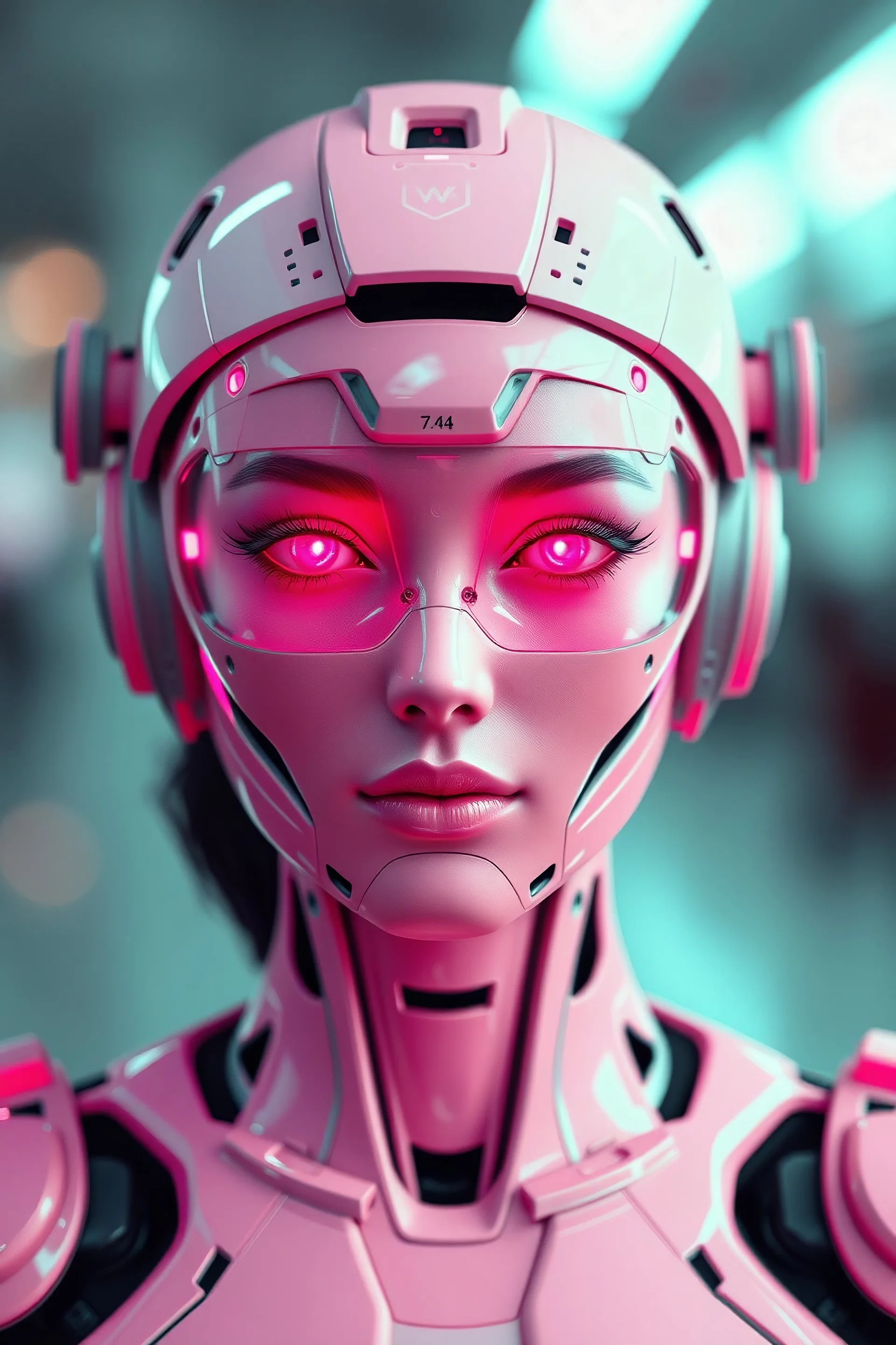 Image of a female AI with a tech feel with the colour pink front-facing that represents the Wording Our vision