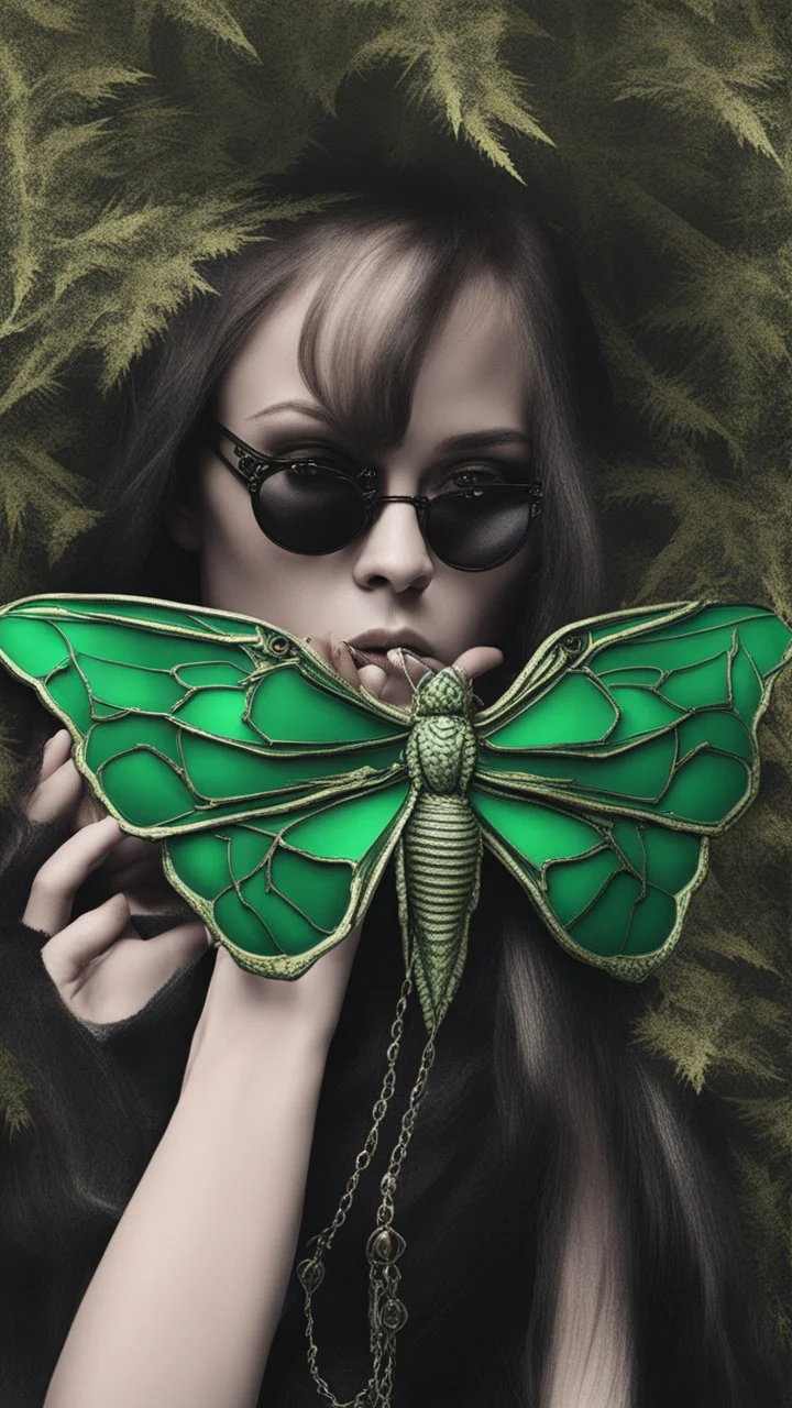 metal gothic green moth wings