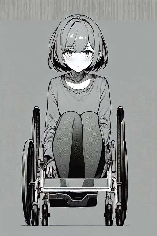 short hair girl passed out in a wheelchair, greyscale