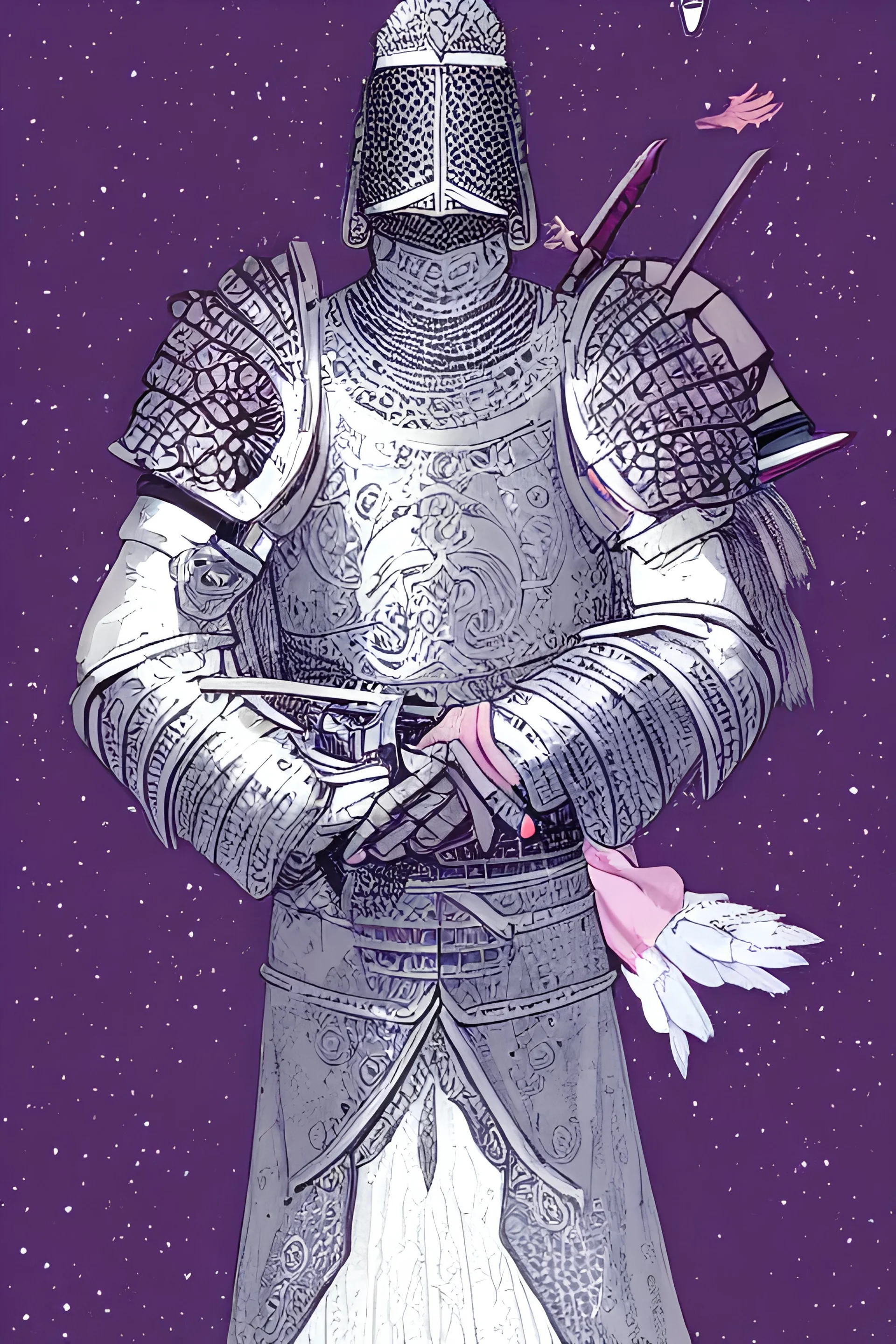 beautiful illustration of a white haired knight with a falcon armor, in the style victo ngai and sam guay and moebius, vibrant moody colors, trending on artstation