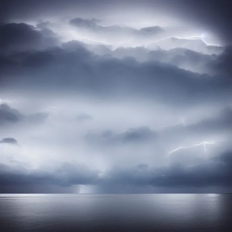 a thunderstorm at the seashore, dreamlike minimalist art