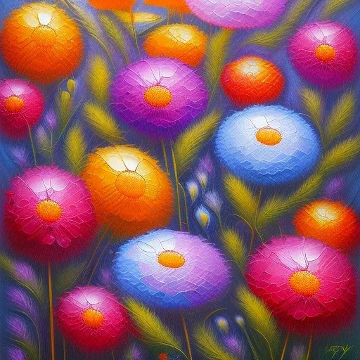 an abstract painting of flowers in a field, highly detailed